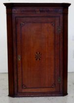 19th C inlaid oak and mahogany corner cabinet