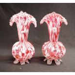 Victorian pink glass mantle vases