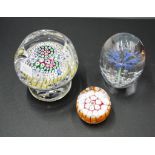 Three various decorative glass paperweights