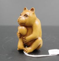 Japanese carved wood forest mammal netsuke