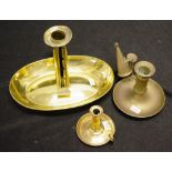 Three various vintage brass candleholders