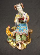 Chinese seated woman & chickens ceramic figure