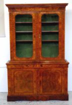 Antique inlaid walnut elevated bookcase