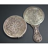 Silver filigree hand mirror & compact