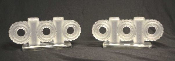Two Rene Lalique Cluny candle holders
