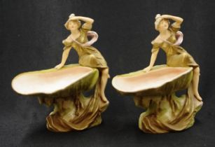 Two Royal Dux Art Nouveau shell & lady figures