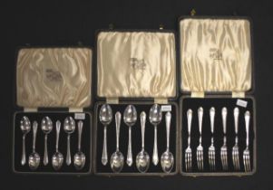 Three sterling silver cased sets of flat ware