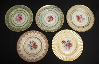Five various Paragon floral and gilt plates
