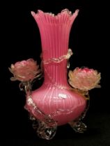 Large Victorian pink cased glass vase