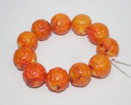 Chinese carved coral beaded bracelet