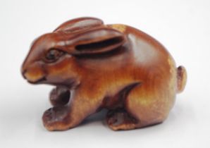 Japanese carved wood rabbit netsuke