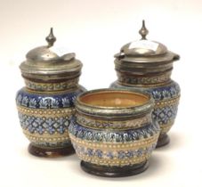 Three piece Doulton Lambeth stoneware cruet set