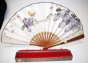 Cased Chinese hand painted fan