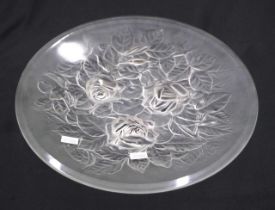 Art glass shallow bowl with roses