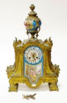 Antique French painted ceramic ormolu mantel clock