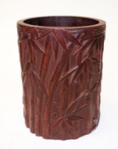 Chinese carved wood brush pot