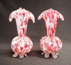 Victorian pink glass mantle vases