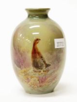 Royal Doulton Titanian ware "red grouse" vase