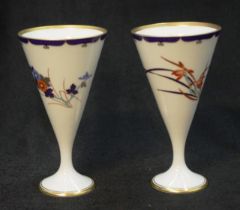 Pair Japanese hand painted ceramic goblets