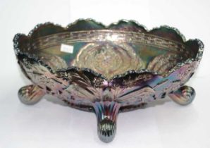Large amethyst carnival glass floral oval bowl