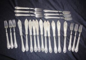 Set of twelve sterling silver knives& eleven forks