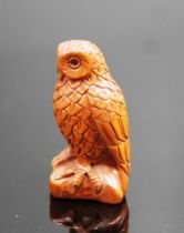 Japanese carved timber netsuke of an owl