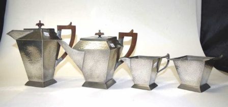 Art Deco hammered Craftsmen pewter tea set