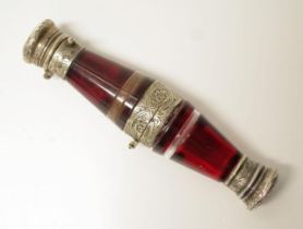 Antique ruby & silver gilt double end scent bottle