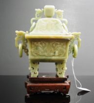 Good Chinese carved green jade censer