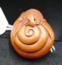 Japanese carved timber netsuke of a coiled serpent
