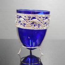 Continental silver & cobalt blue glass vase