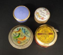 Three various small decorative lidded pill boxes