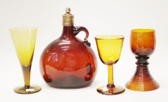 Group Antique amber glass tableware