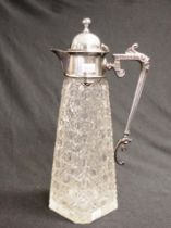 Antique silver plate & hobnail crystal claret jug