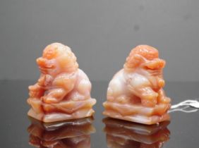Pair of Chinese agate stone foo dogs