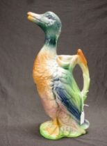 Early French duck figure ceramic flask