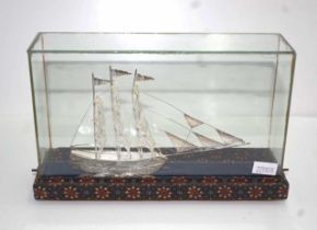 Chinese glass cased silver sampan model