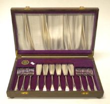 Cased silver plate fish knives & forks for 6