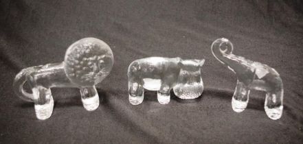 Three Kosta Boda jungle glass animals