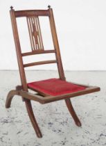 Antique inlaid walnut fold away chair