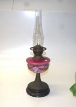 Vintage painted pink glass fuel banquet lamp