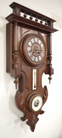 Antique European wall clock with thermometer - Image 3 of 3