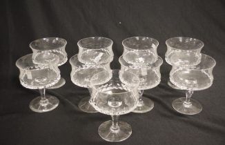 Set of 9 French crystal stemmed cocktail glasses