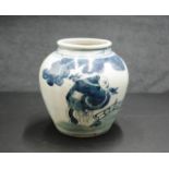 Chinese hand painted blue pottery jar