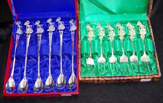 Two various cased sets Javanese silvered cutlery