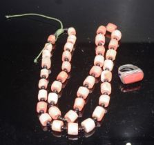 Chinese coral tubular bead necklace & ring