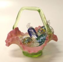 Early pink glass sweets basket etc