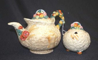 Clarice Cliff 'Orchard' teapot & sugar bowl