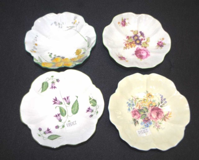Four Shelley blossom decorated butter dishes