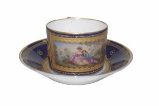 19thC Sevres hand painted chocolate cup & saucer